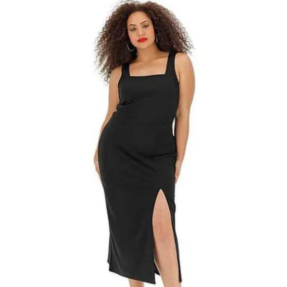 knee length dresses for ladies Kate Bottle Green Square Neck Maxi Dress with Plunge Back and Side Thigh  Split – Club L London